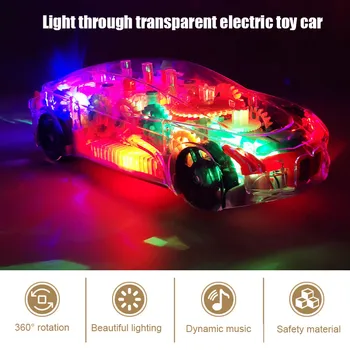 

Electric Toy Car Universal Gear Mechanical Concept Colorful Light Music Cartoon Transparent Toy Car YJS99