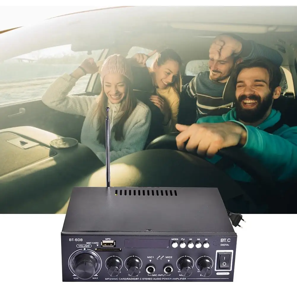 Universal HIFI Bluetooth Car Audio Power Amplifier FM Radio Player Support With Remote Controller 12V 220V 400W For Car Home
