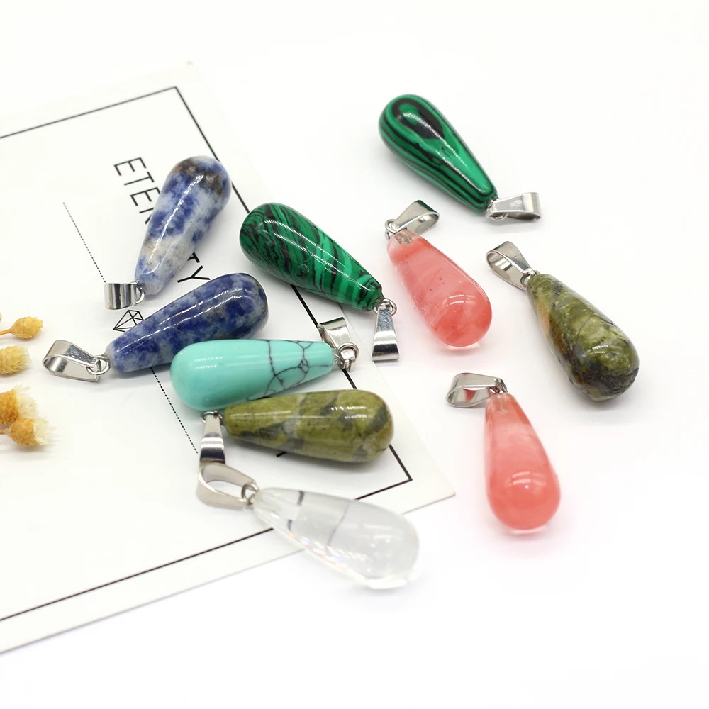 24PCS Wholesale Natural Stone Long Water Drop Shape Pendant For Jewelry Making DIY Necklace Bracelet Accessories Gift
