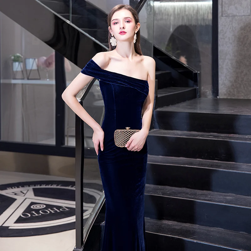 Robe De Soiree велюр платье-Русалка Вечерние платья Длинные на одно плечо Вечерние платья Abendkleider