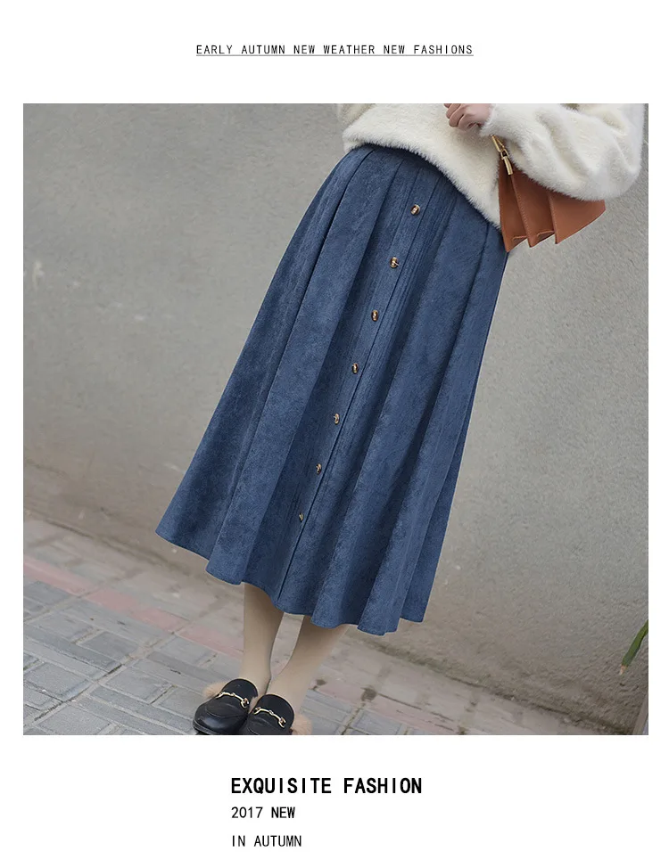 Winter New Style Retro Loose Casual High-waisted Suede Skirt A- line Skirt Mid-length Women's