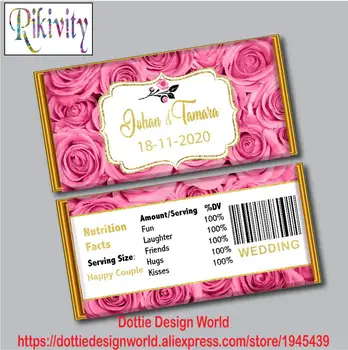 

Pink Rose Engagement Party Favors Candy Bar Hershey Chocolate Wrapper Stickers Mini Candy Water bottle Labels Wedding decoration