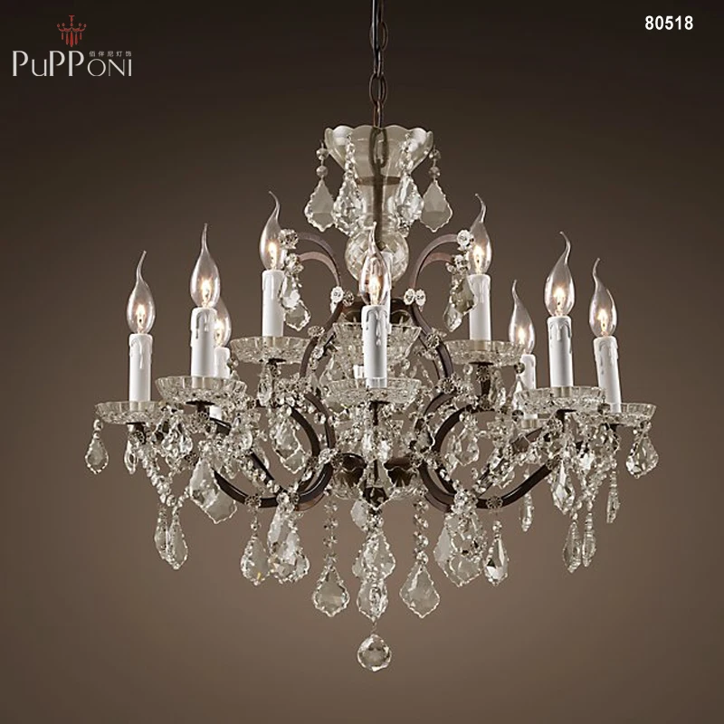 C. ROCOCO железная и прозрачная Хрустальная люстра с кристальным блеском для