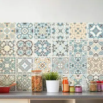 24pcs Wall Sticker Waterproof Tiles Mosaic Wall Sticker Suitable DIY Kitchen Bathroom Floor Cabinet Drawer Adhesive Decoration