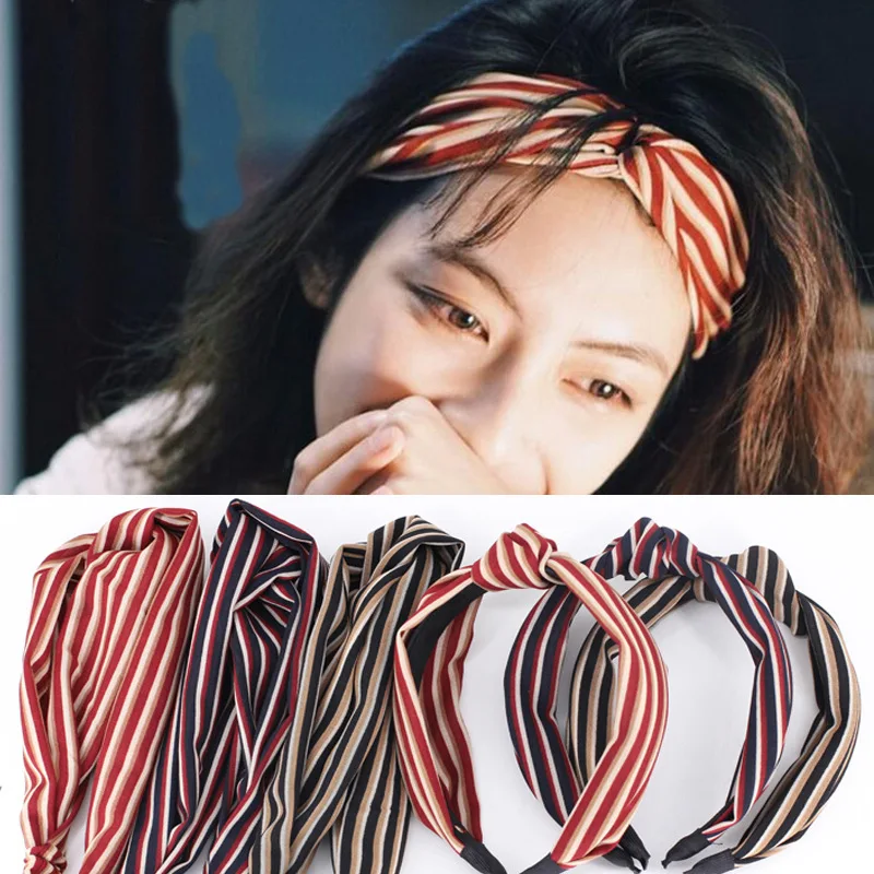 

Retro Versatile Classic Stripes Navy Style Elasticity Wide Hair Headscarf Korean-style Hair Accessories Multi-color South Korea