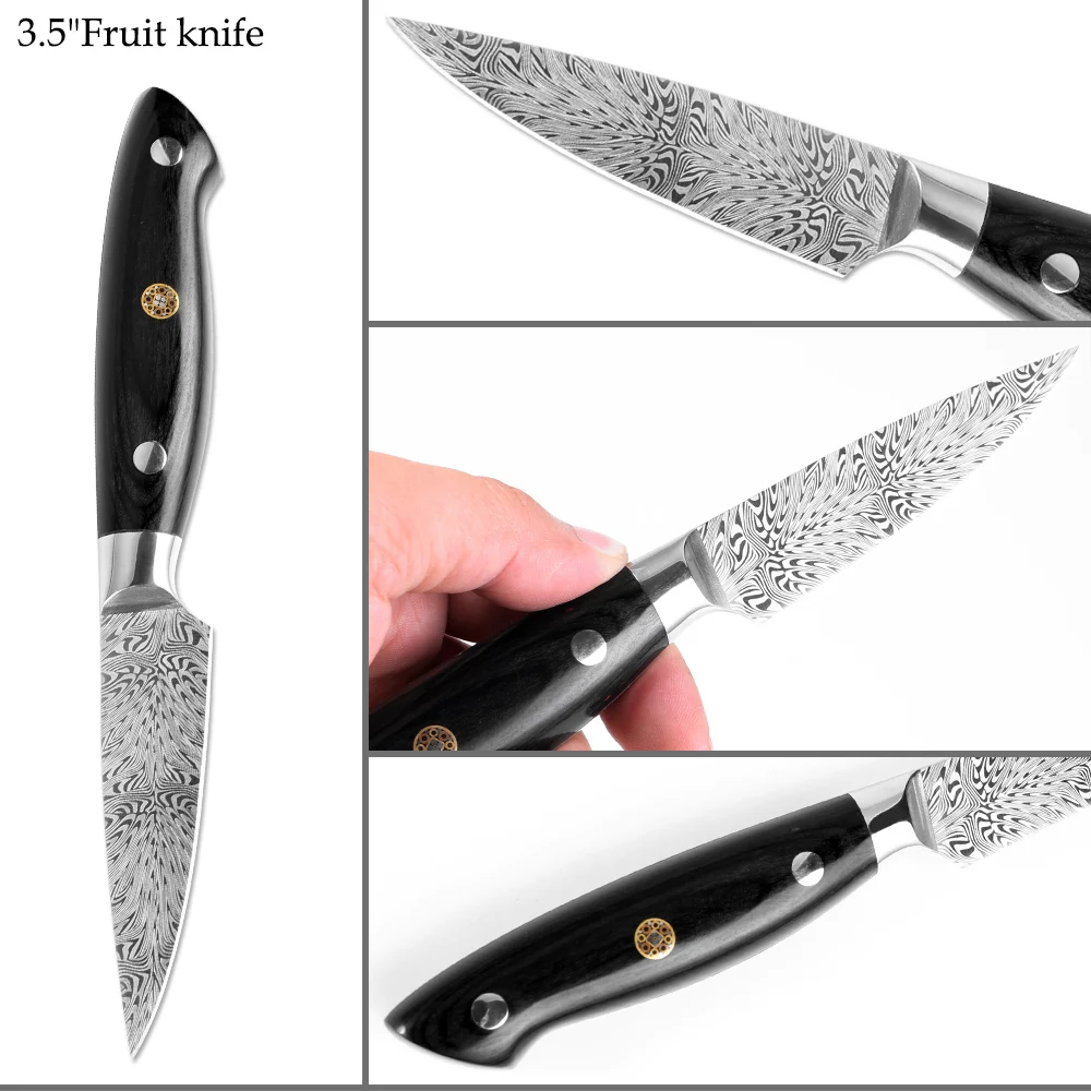 New High quality Damascus Feather Pattern Knife Chef Knives Laser Damascus steel Santoku kitchen Knives Sharp Cleaver Slicing