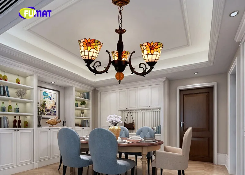 FUMAT Tiffanylamp люстра освещение витражное стекло цветок тени блеск освещение приспособление кухонный светодиодный современный подвесной потолочный светильник