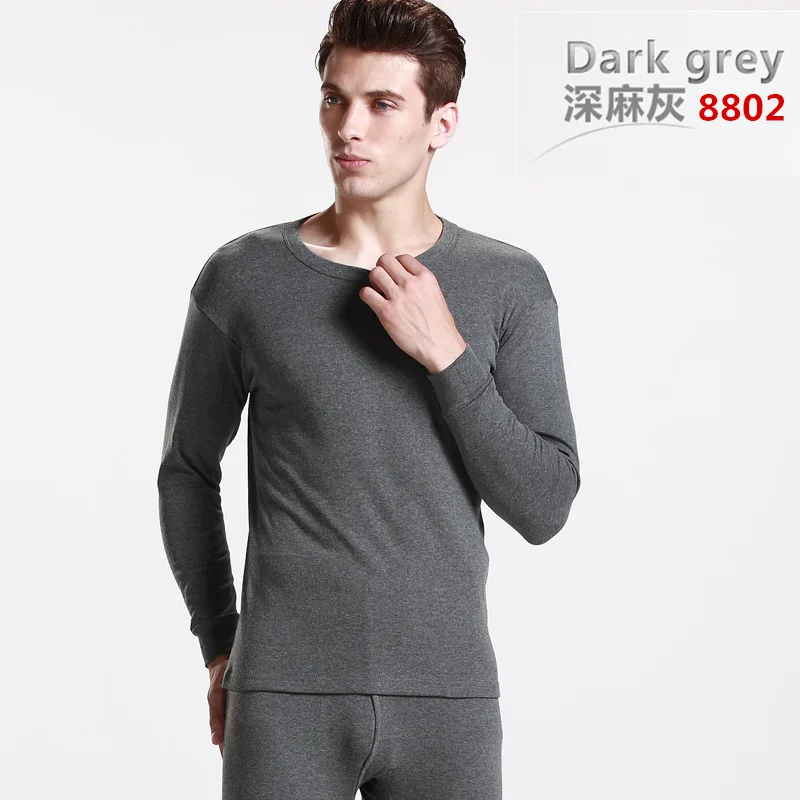 8802Solid Dark Gray Мужское термобелье костюм хлопок круглый воротник осень зима кальсоны - Цвет: 8802Solid Dark Gray