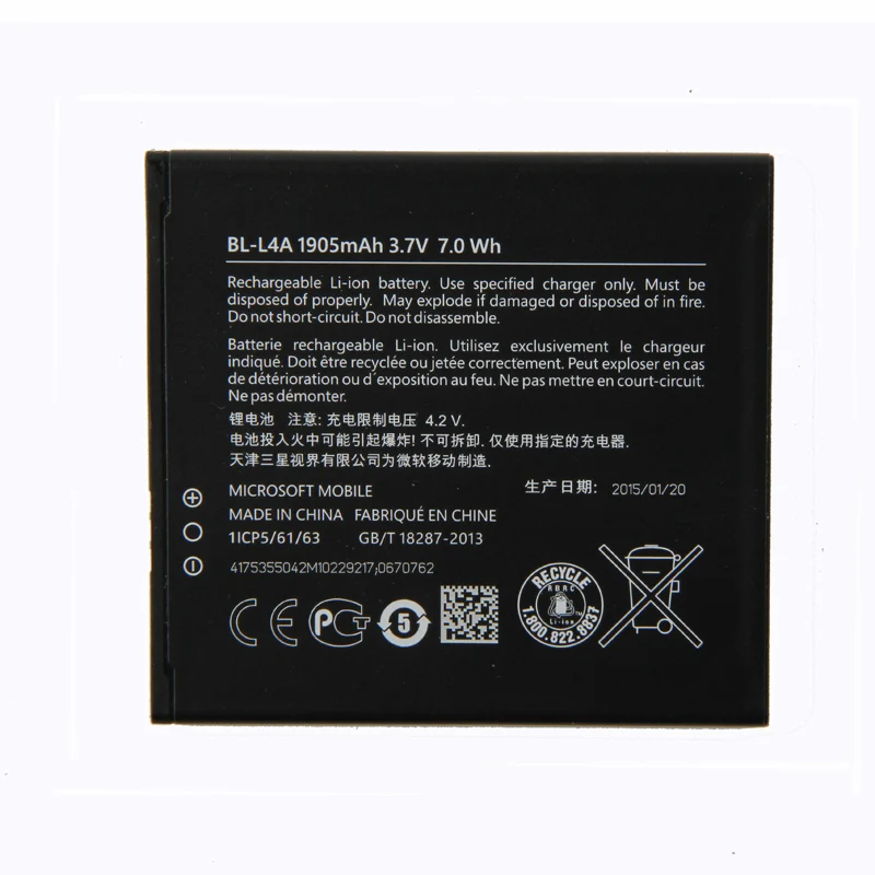 

Original BL-L4A phone battery for Nokia Lumia 830 RM984 Lumia 535 RM-1090 RM-1089 BLL4A BL L4A 1905mAh