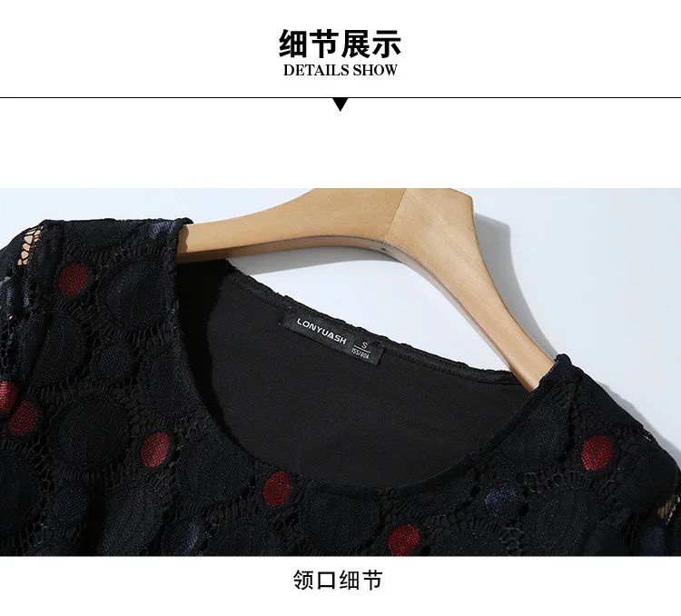 S-xxl весенне-осеннее женское платье с красным узором в горошек, черное кружевное платье, бальное платье длиной до середины икры с рукавом 3/4, модное повседневное винтажное платье