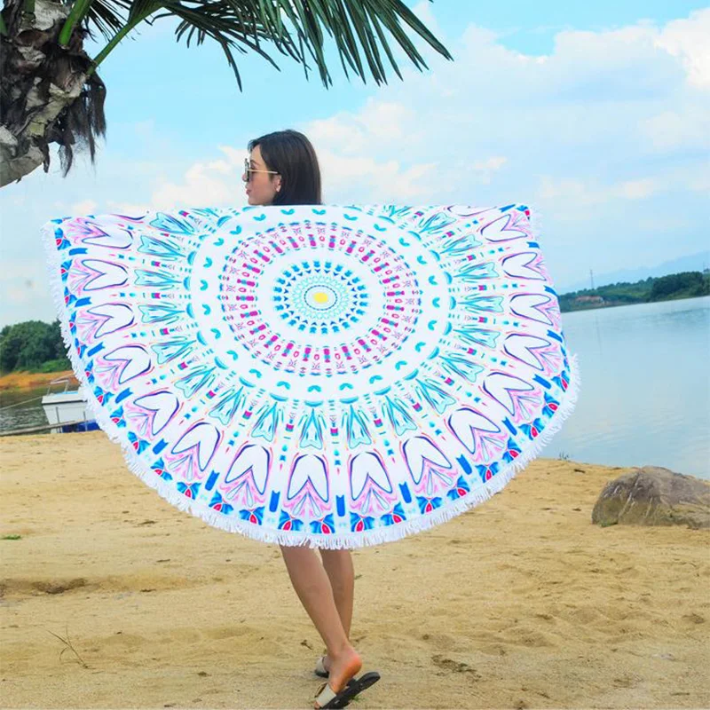 

Quick-drying absorbent beach towel multi-functional ultra-fine fiber circular bath towel polyester printing camping beach mat