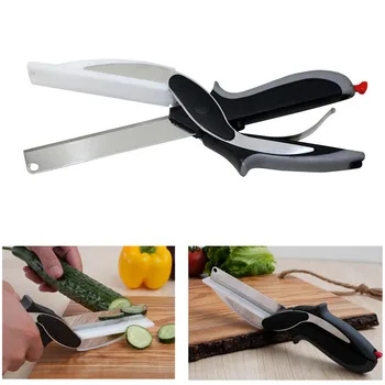 

Multipurpose Stainless Steel Kitchen Scissors 2 in 1 Cutting Board Chopper Clever Fruit Vegetable Chopping Slicing Cutting