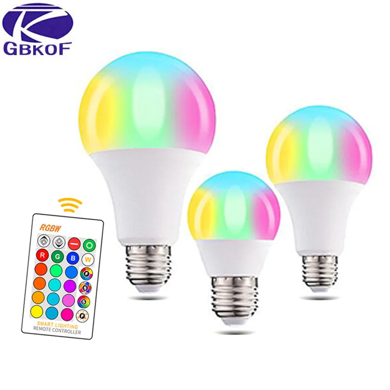 

GBKOF 3W 5W 7W 10W 12W 15W RGB LED Bulb E27 E14 AC110V 220V LED lamp with Remote Control Dimmer Holiday Colorful Night lighting