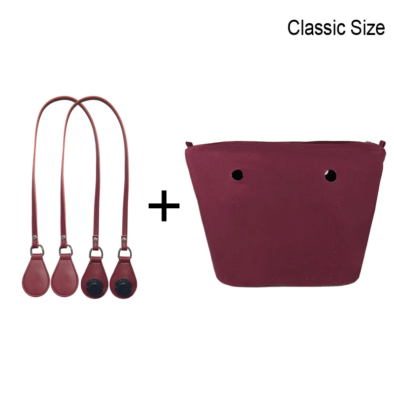 1set 85cm Long Microfiber Leather Handles with Canvas Floral Insert Inner Pocket for Classic Mini Obag O Bag Women Handbag 