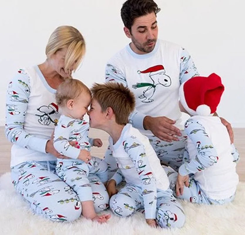 НОВАЯ РОЖДЕСТВЕНСКАЯ семейная одежда «Мама и я» хлопковые пижамы с круглым вырезом и длинными рукавами одежда для Отца и Сына