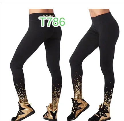 dP786 black ADIBAO Womens trousers sports running capri tight clothes capri dance wear yago legginggs bottom gold printing P786 - Color: dP786 black