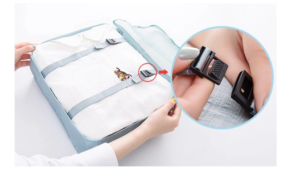 6pc Stackable Box Polyester Packing Cube Women Travel Bag Waterproof Luggage Clothes Tidy Pouch Organizer Large Capacity Durable