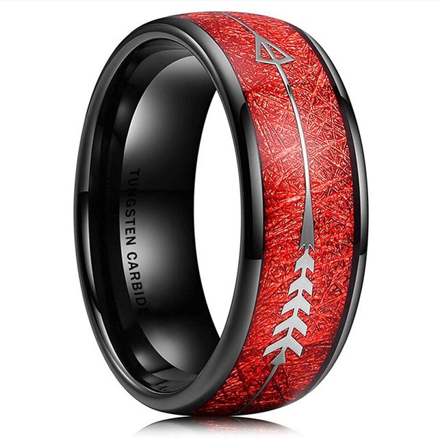 Colors Luxury Mens 8mm Tungsten Wedding Stainless Steel Ring Koa Wood Meteorite Inlay Arrow Ring Punk Men Wedding Band Jewelry
