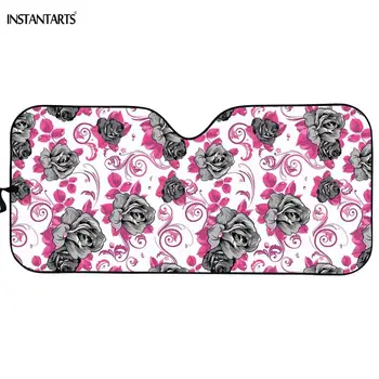 

INSTANTARTS Windshield Sunshade Beautiful Rose Flower Print Car Front Window Protector Auto WindScreen Sun Visor Protable&Light