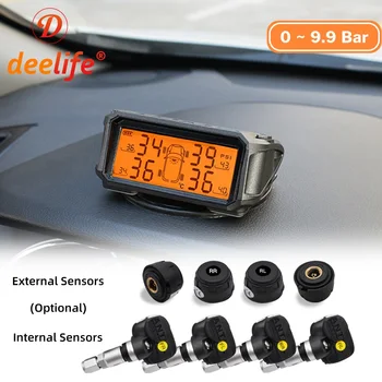 

Car TPMS Sensor Tyre Pressure Monitoring System Solar Monitor Tire Wireless Sensors TMPS Wheels Security Alarm External Internal