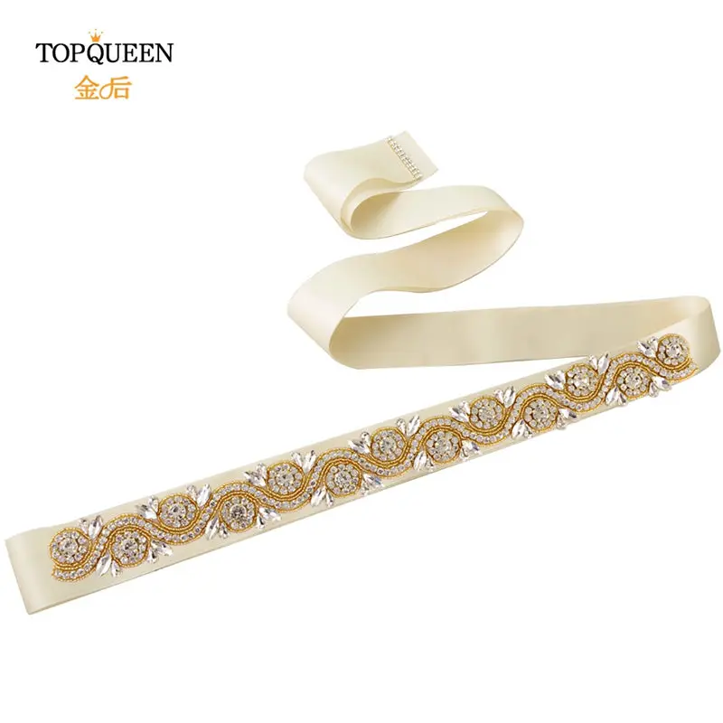 ivory TOPQUEEN, S164-G, золотой пояс, Золотая лента для платья, золотые стразы, пояс для невесты, пояс для подружки невесты, коктейльное платье, пояс - Цвет: ivory
