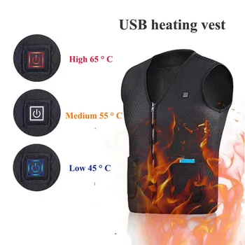 

Unisex USB Heating Vest Zip V-neck Outdoor Vest Jacket Sleeveless Polyester Carbon fiber Clothing For Sport USB Infrared Heating