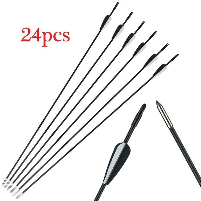 Archery Fiberglass Arrows 31inch Hunting Target Arrows for Recurve Bow Traditional Longbow with Fixed Arrows Tips 24pcs