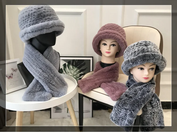Новинка, Корейская женская зимняя меховая шапка, шарф, утолщенная шапка из кроличьей шерсти, шарф для пожилых, теплая меховая шапка, шапки бини