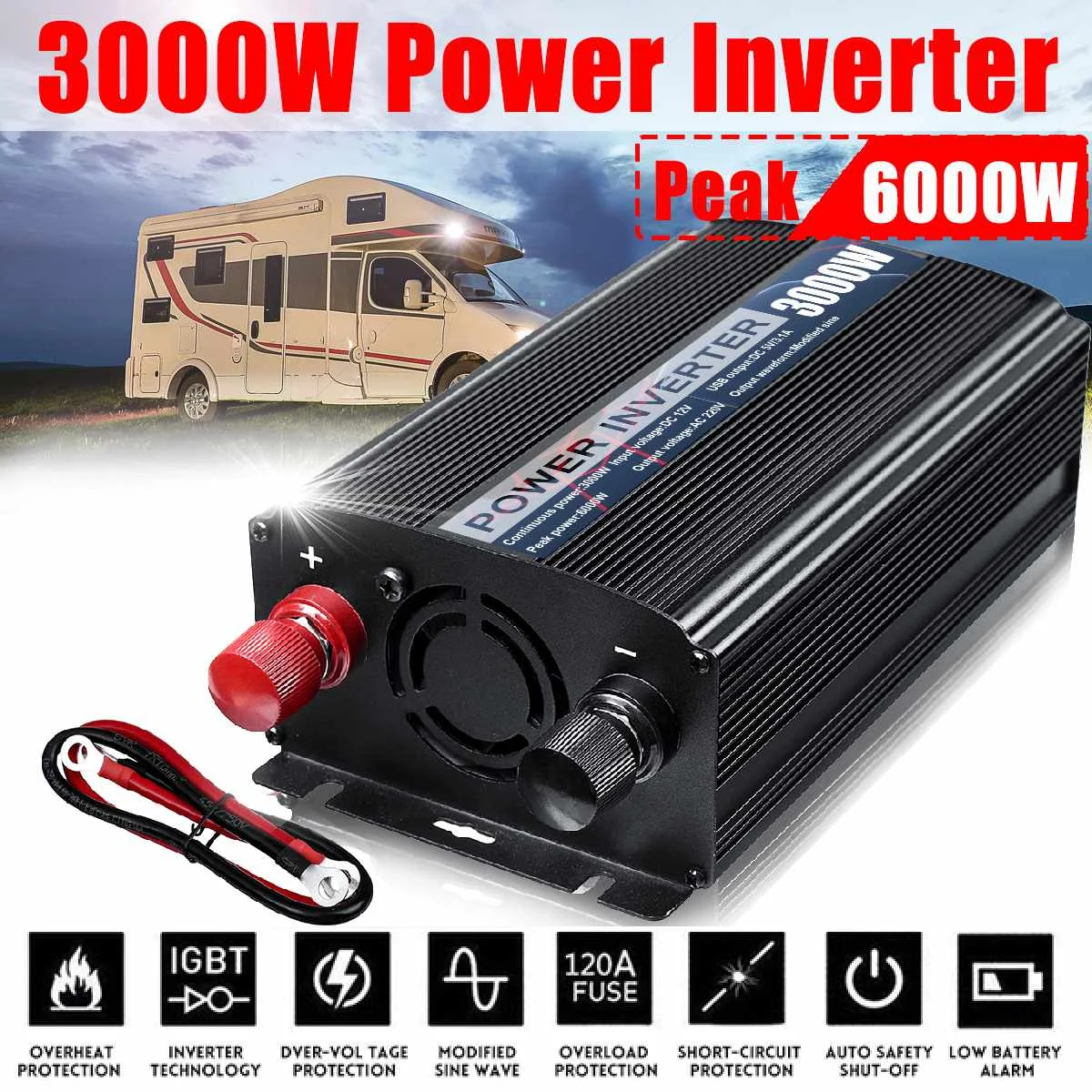

Dual USB Max 6000W DC 12V to AC 220V Car Power Inverter Charger Converter Adapter DC 12 to AC 220 Modified Sine Wave Transfomer