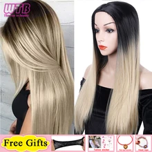 WTB розовый коричневый парик Голубой с эффектом омбре длинные прямые синтетические парики для женщин темные корни средняя часть натуральные парики