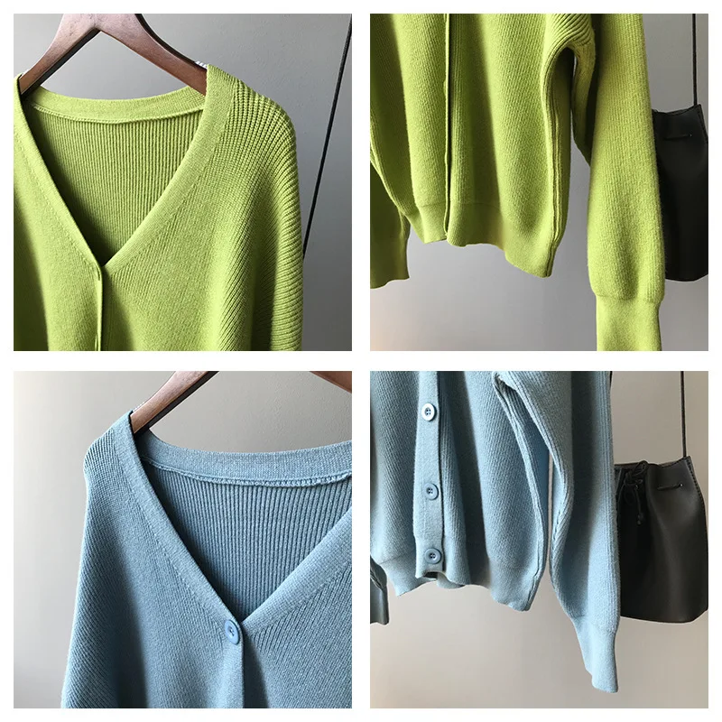 Autumn cardigan solid color sweater women long sleeve cardigan women Korean version knitted sweaterV collar sweater women coat Autumn cardigan solid color sweater women long sleeve cardigan women Korean version knitted sweaterV collar sweater women coat
