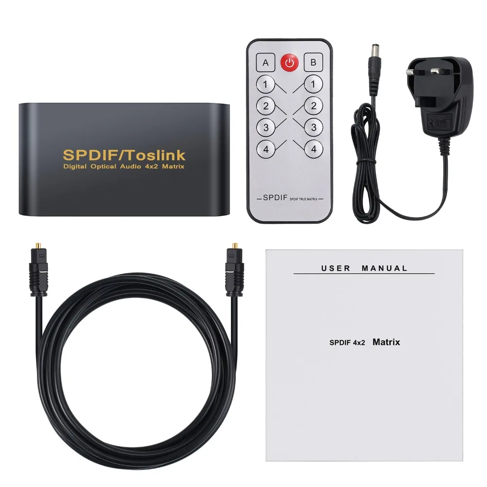 Proster для SPDIF/TOSLINK оптический цифровой аудио 4x2 коммутатор сплиттер аудио матрица 4 в 2 из конвертер дистанционное управление