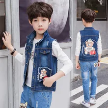 Джинсовый жилет для мальчиков; сезон весна-осень; детская одежда; Новинка года; модная детская куртка для мальчиков; кардиган в Корейском стиле; одежда