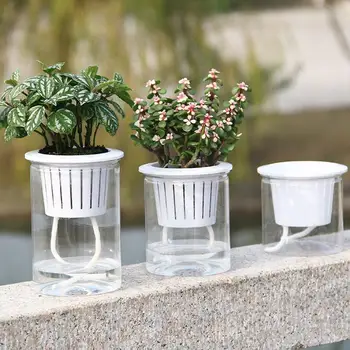 

Home Double-layer Design Clear Automatic Flower Pots Planters Water Absorption Self Watering Pots Flower Pot Planter