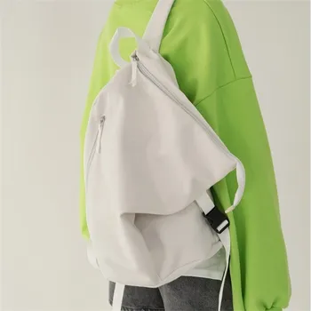 

female backpack New all-match zipper buckle shoulder bag solid color irregular backpack canvas simple school bag Shoulder Bags