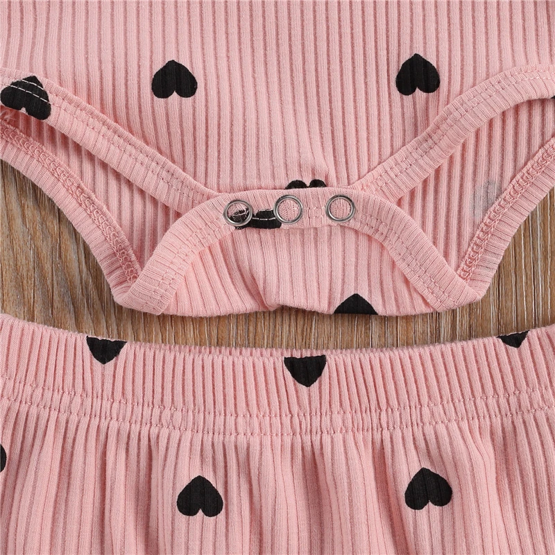 Autumn Newborn Baby Girls Boys Ribbed Suit Heart Print Crew Neck Lace Long Sleeve Top Long Pants Spring Set baby outfits
