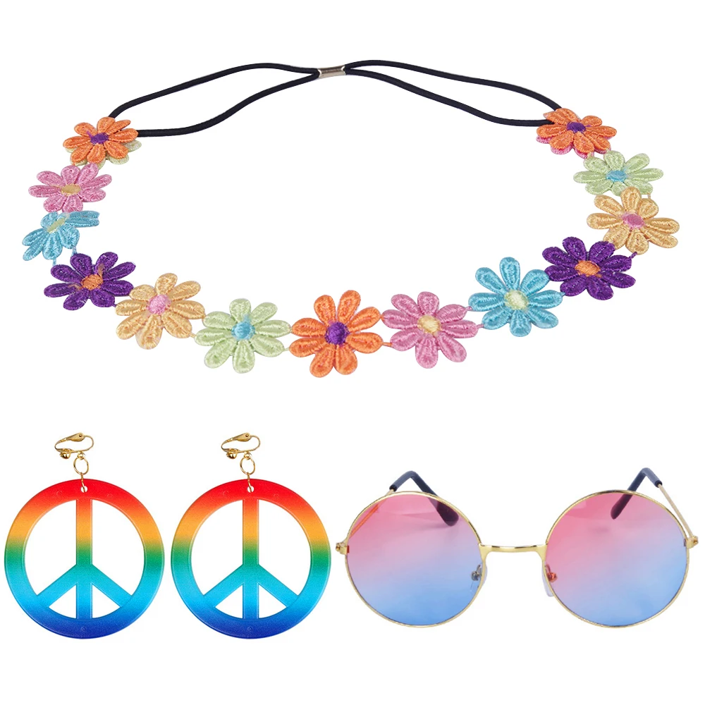 Accessories 1 Для женщин полые из искусственной замши Ленточки жилет Костюм хиппи 60s 70s 80s Винтаж Boho тай-дай леопардовые серьги повязка на голову для рождественской вечеринки - Цвет: Accessories 1