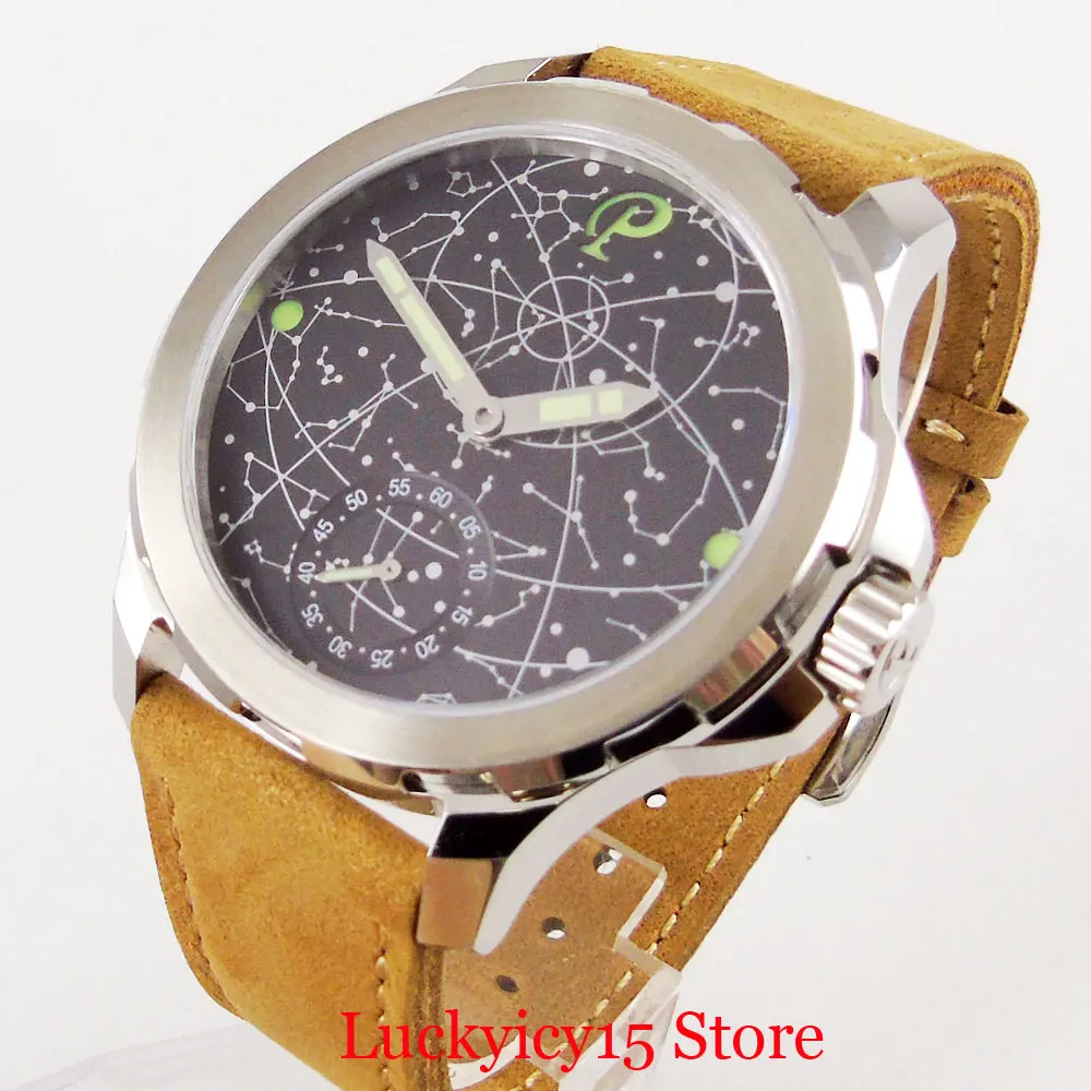 

PARNIS 2 Models 44mm Hand Winding Men Watch Special Dial 6498 Movement Round Stainless Steel Case Wristwatch