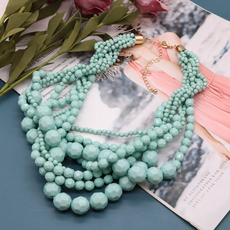Women Necklace New Fashion Choker Statement Braided Acrylic Beaded Necklace For Women Short Jewelry For Women Party women necklace