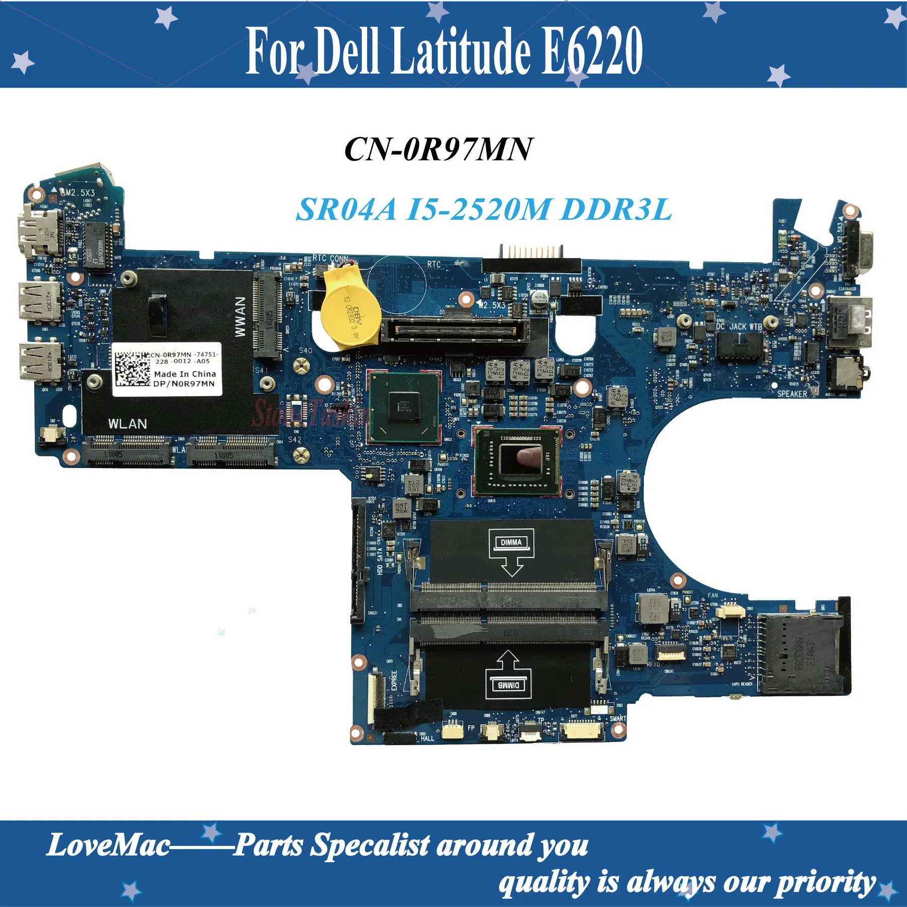 Высокое качество CN-0R97MN для Dell Latitude E6220 Материнская плата ноутбука SR04A I5-2520M DDR3L100 %