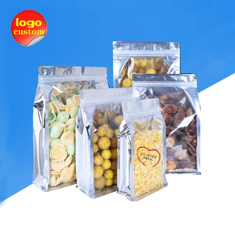 

Translucent Ziplock Zipper Mylar Foil Bag Standing Large Eight Side Sealing Packing for Nut Candy Snack Rice Dog Cat Food Grains