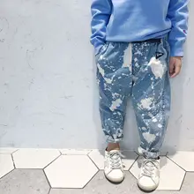 Treebibi/ осенние новые стильные детские джинсы, универсальные модные стильные штаны со снежинками для мужчин и женщин