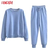 Tangada 2022 Autumn Winter Women warm yellow fleece 100% cotton suit 2 pieces sets o neck hoodies sweatshirt pants suits 6L24 ► Photo 2/5