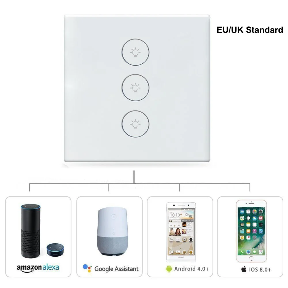 3 Gang Voice Control Smart WiFi Wall Switch Compatible with Alexa Google Home for DIY your Smart Home Smart Life