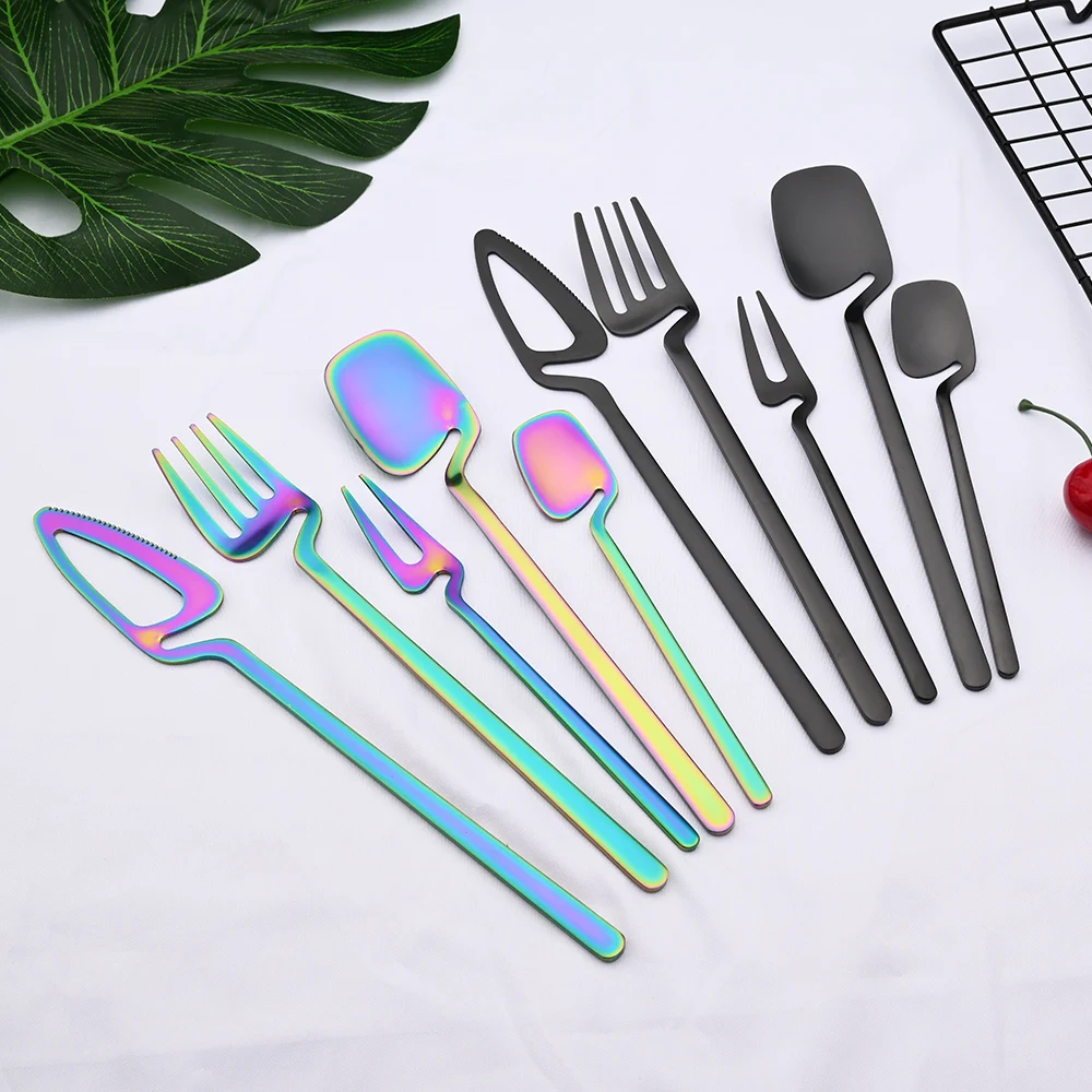 

30Pcs Black Tableware 304 Stainless Steel Flatware Cutlery Set Fruit Fork Knife Spoon Kitchen Party Colorful Dinnerware Set