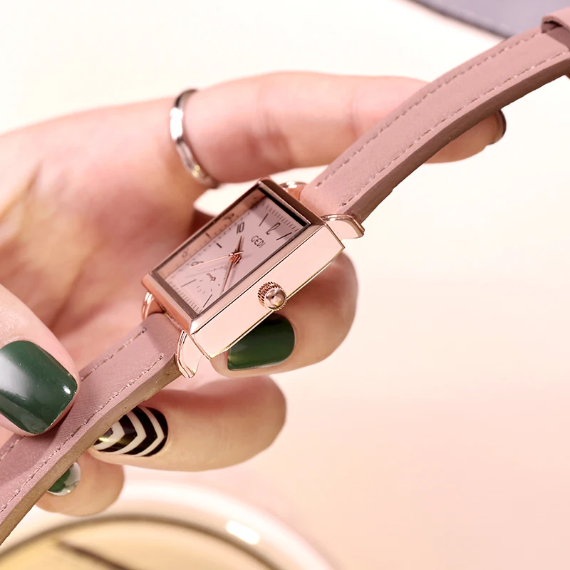 GEDI Top Brand Square Women Watch Contracted Leather Strap WristWatch Women Dress Ladies Quartz Clock Relogios Femininos