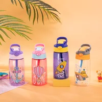 1Pcs Cartoon Animal Pattern Kids Sippy Cup Transparent Plastic Kindgarten Children Straw Water Cup Leakproof Feeding Cups