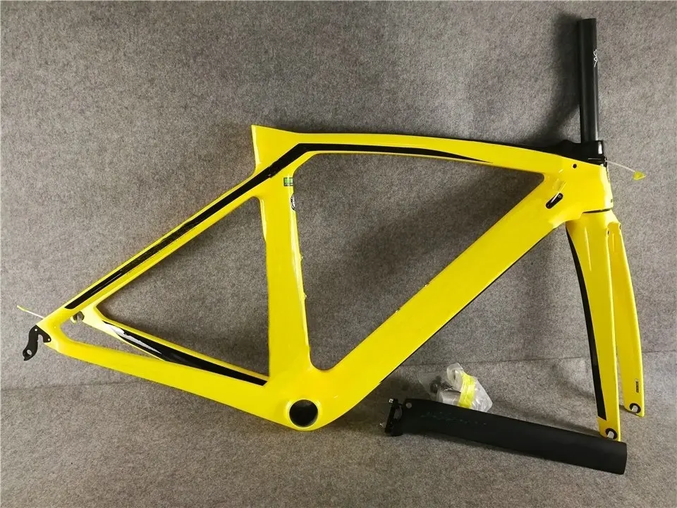 Clearance Yellow xr4 UD Glossy Carbon Road Bike Frames Bicycle Frameset Fork Seatpost Headset Clamp 2