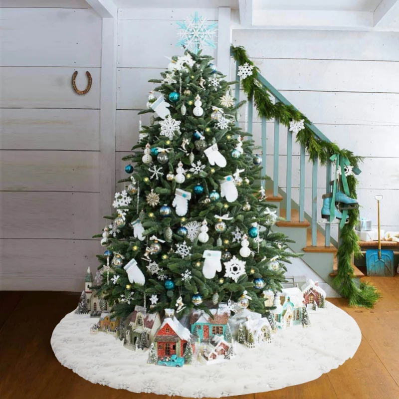 

White Plush Christmas Tree Skirt With Invisible Nylon Clasp Xmas Tree Decorative Mat Holiday Home Decor Supplies