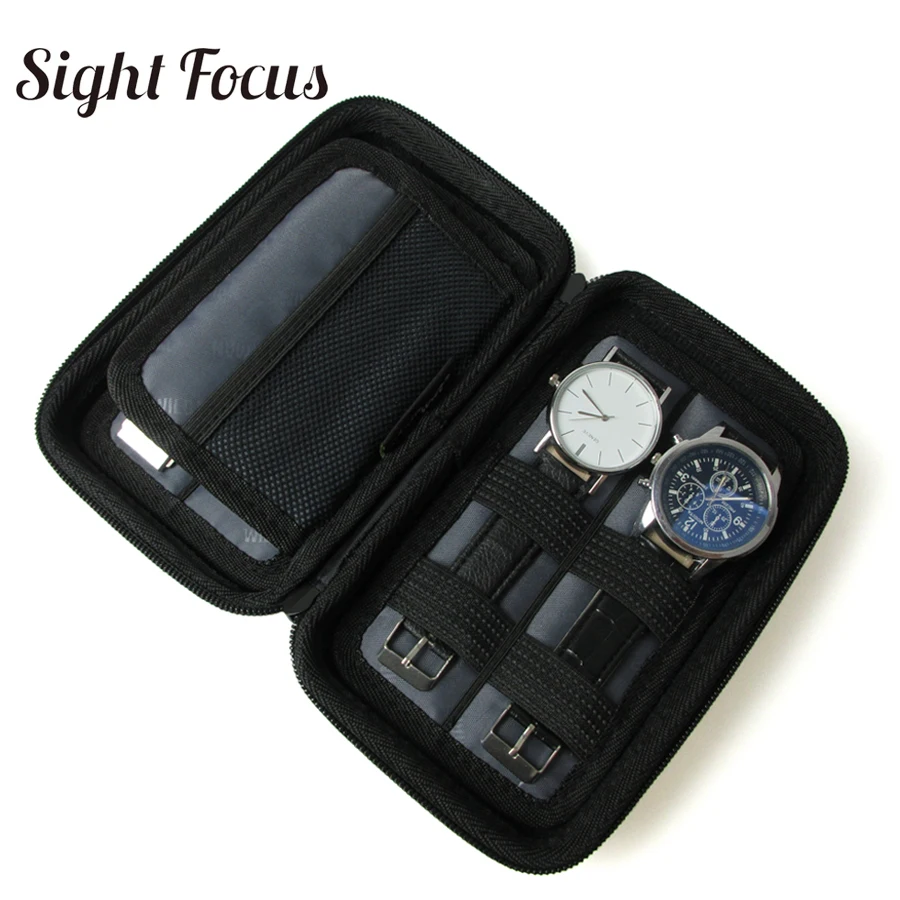 Black Hard shell 4 Slot Watch Box Organizer Waterproof Travel Watch Storage Zipper Case Portable Strap band Organizer Bag